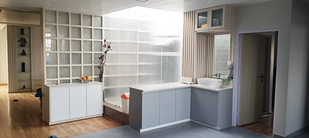 Residence Interior Design with Fluted Glass in Hallway